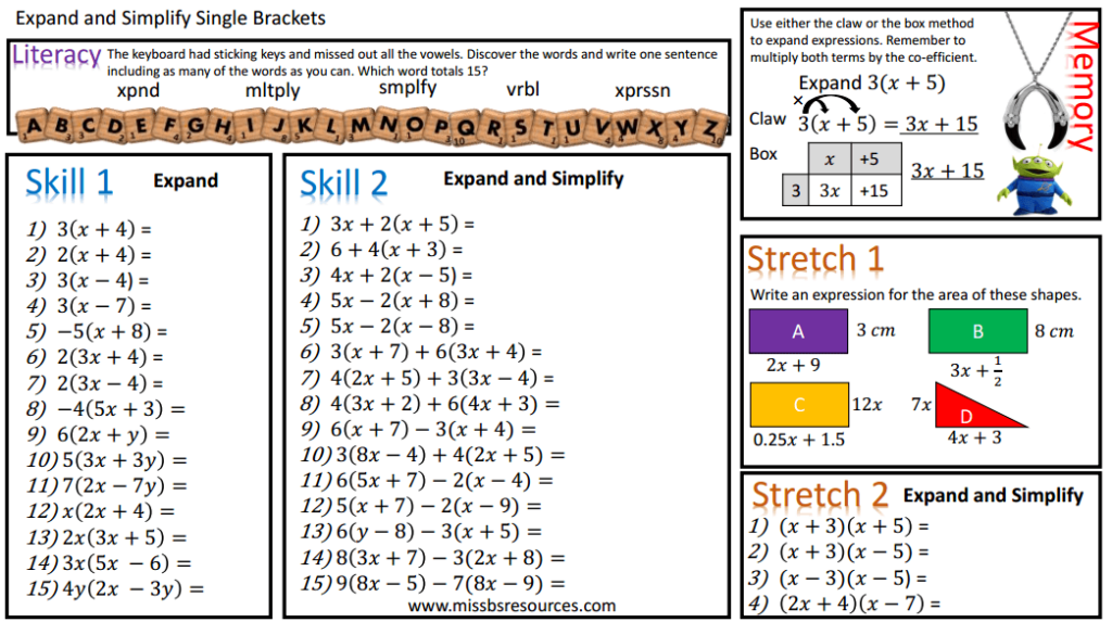 Algebra Maths Differentiated Worksheets