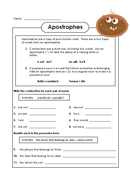 Apostrophe Worksheet 2 KidsPressMagazine Free English