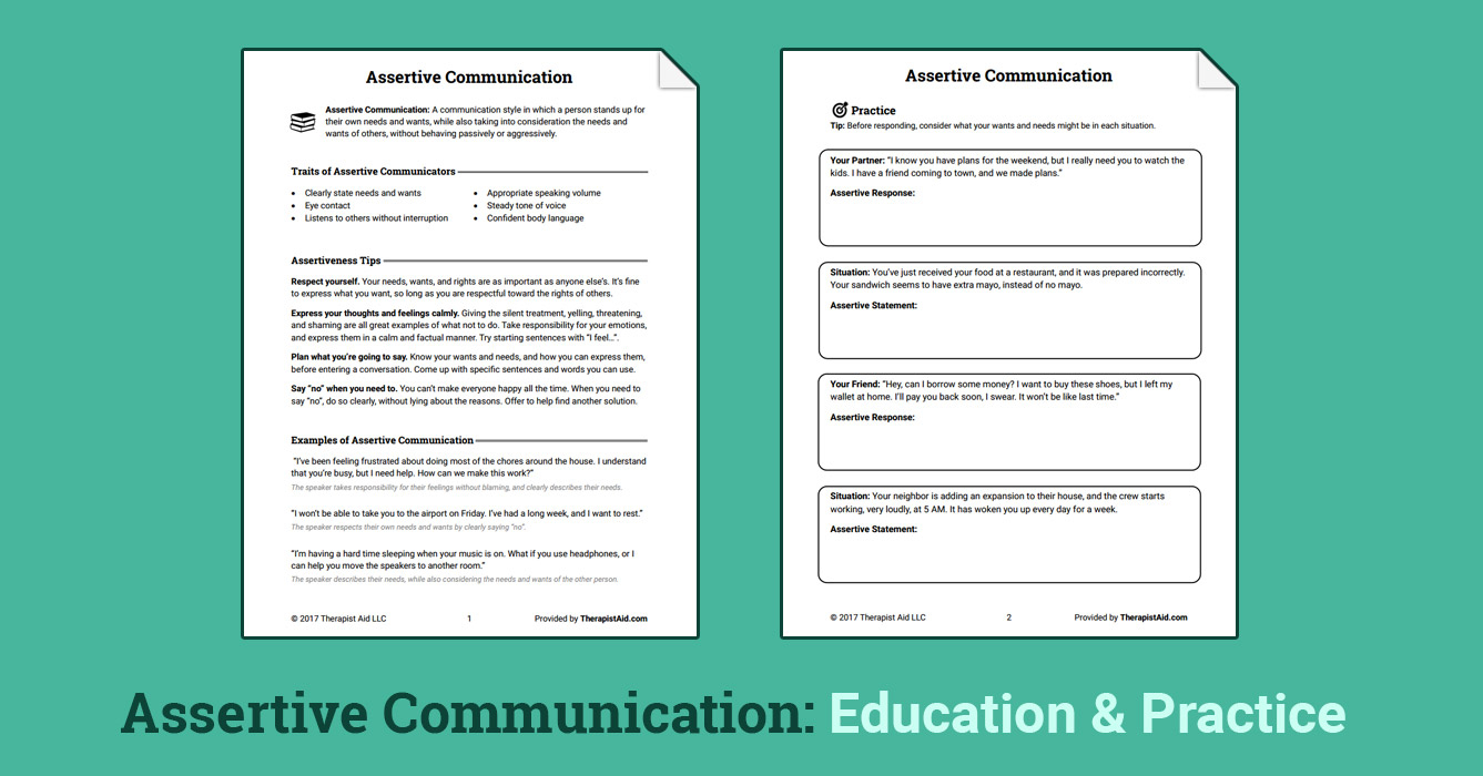 Assertive Communication Worksheet Therapist Aid