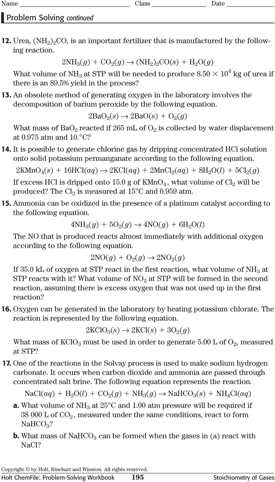 problem solving stoichiometry answers