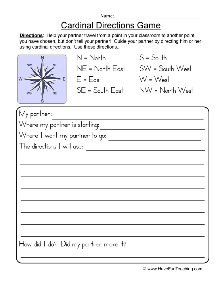 Cardinal Directions Worksheet Game Have Fun Teaching