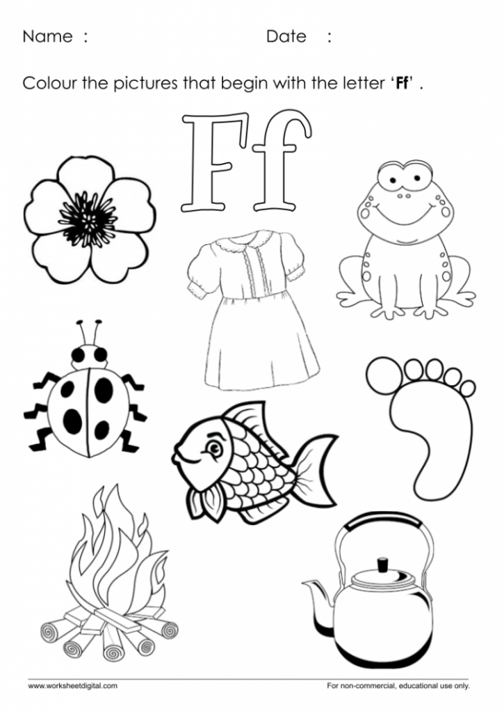 Color The Pictures Which Start With Letter F Worksheet Worksheet Digital