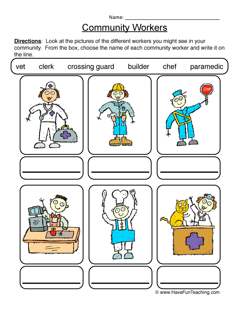 Community Helper Tools Worksheet 1