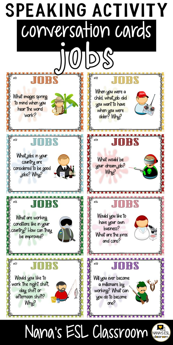 Conversation Starter Cards Jobs Speaking Skills Practice For