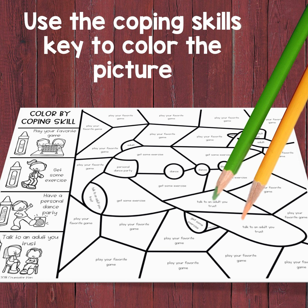 Coping Skills Color By Code Calming Strategies Activity For School