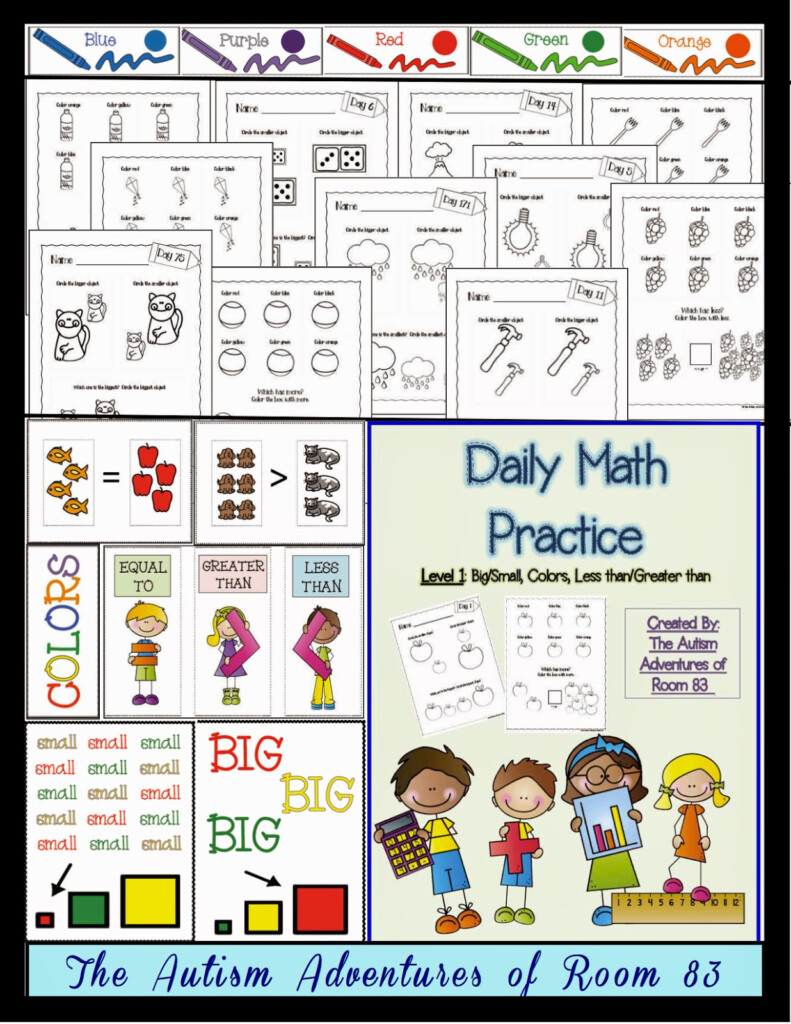 Daily Math Practice Level 1 Big Small More Less Colors Autism 