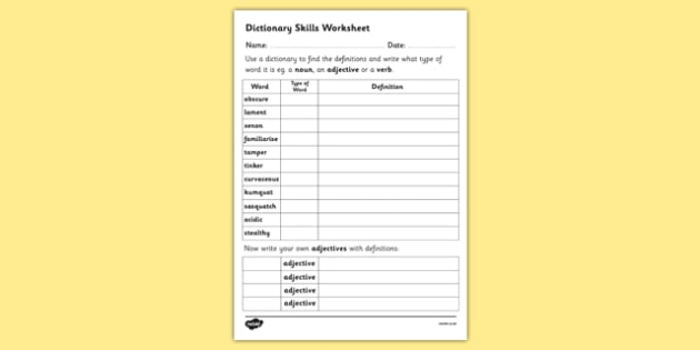 Dictionary Skills Word Table Worksheet Dictionary Dictionary