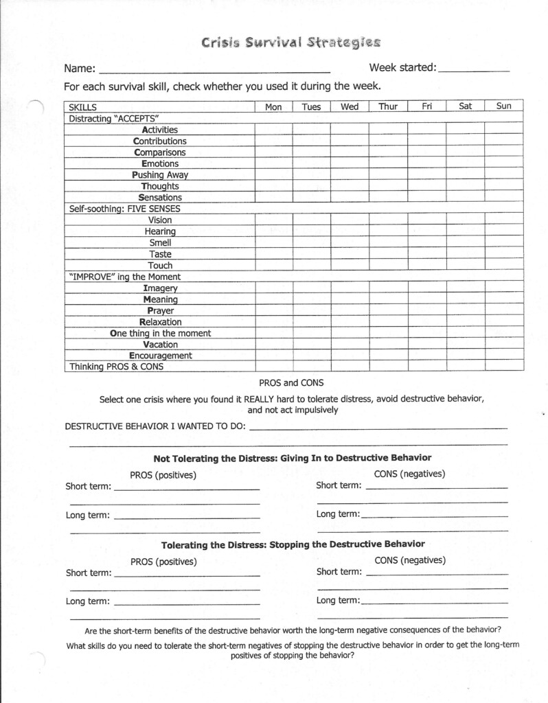 Distress Tolerance Worksheets Facebook When To Use Crisis Survival 