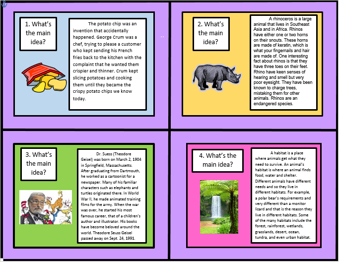 Elementary Reading Informational Text Main Idea