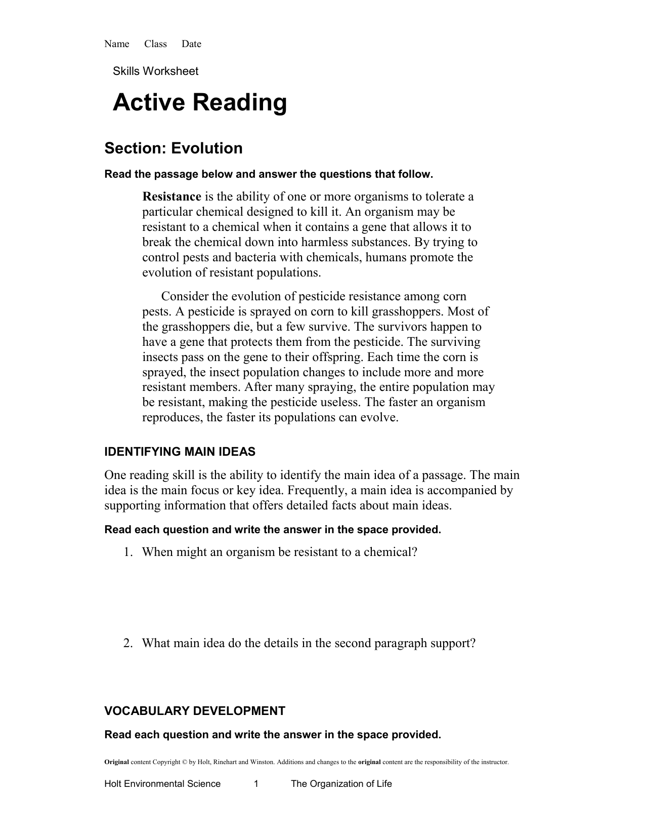 Evolution Reading Worksheet A Worksheet Blog