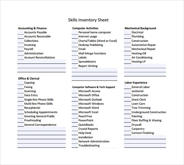 FREE 12 Skills Inventory Templates In PDF