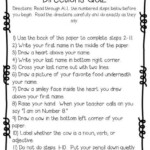 Free Printable Following Directions Worksheets 5th Grade Learning How
