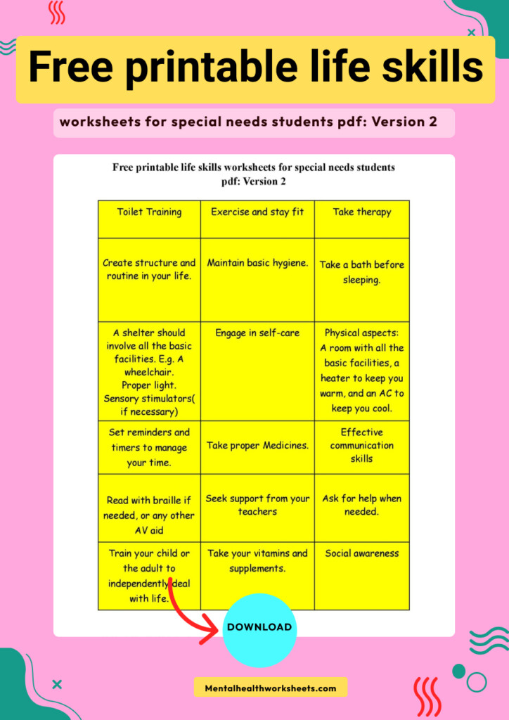 Free Printable Life Skills Worksheets For Special Needs Students Pdf 