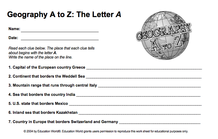 Geography A To Z Free Printable Worksheets Five J s Homeschool
