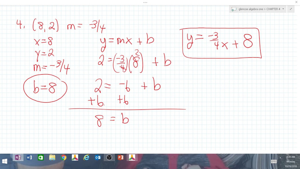 Glencoe Algebra 1 4 2 Writing Equations In Slope Intercept Form 