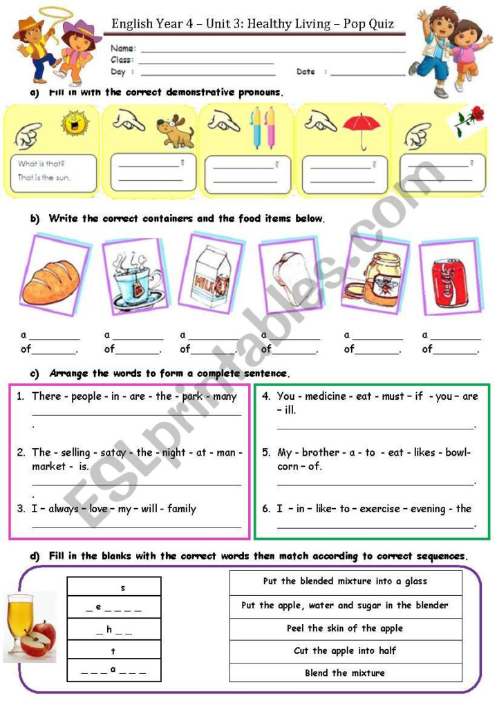 Healthy Living Pop Quiz ESL Worksheet By Kaudanaku80