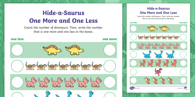 Hide a Saurus One More And One Less Dinosaurs Worksheet