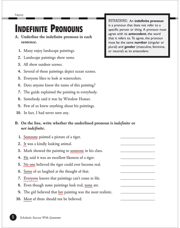 Indefinite Pronouns Grades 5 6 Printable Test Prep Tests And 