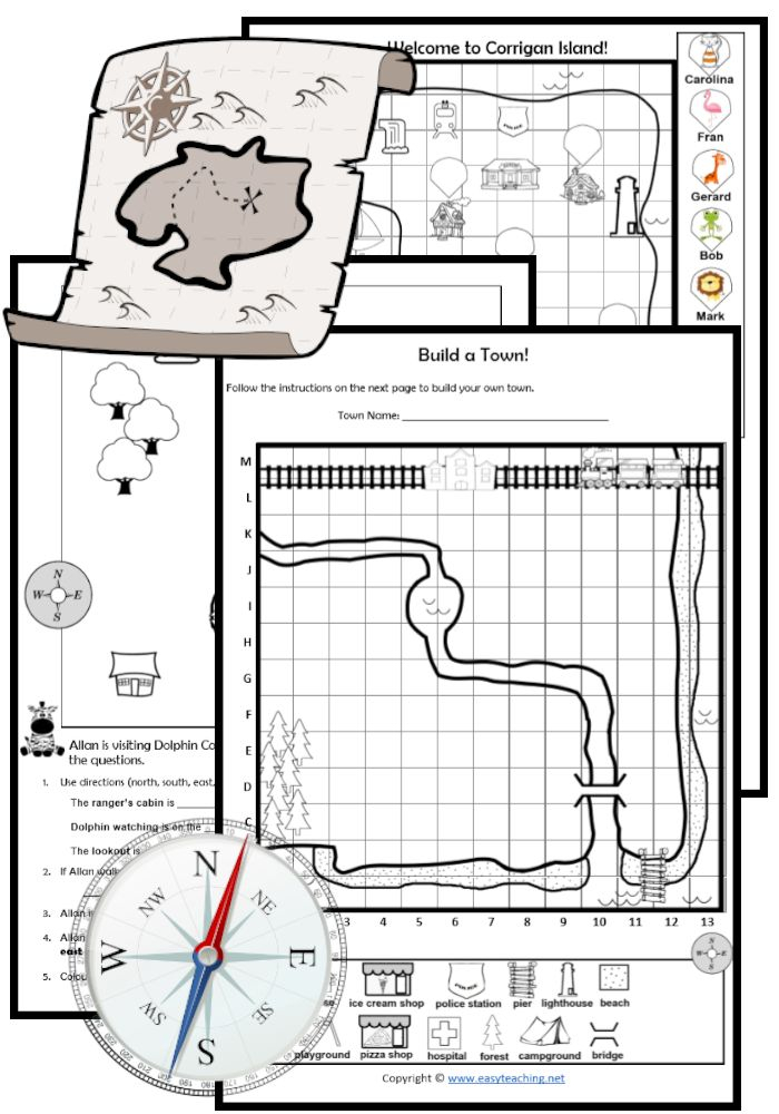Mapping Skills Worksheets Coordinates Direction EasyTeaching