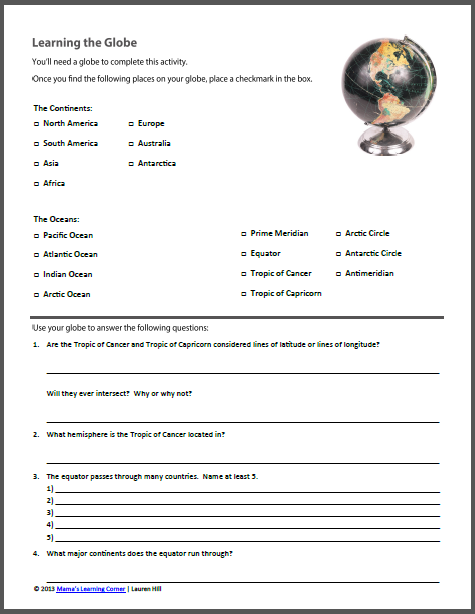 Maps And The Globe Worksheet Packet For 1st 3rd Graders Mamas 