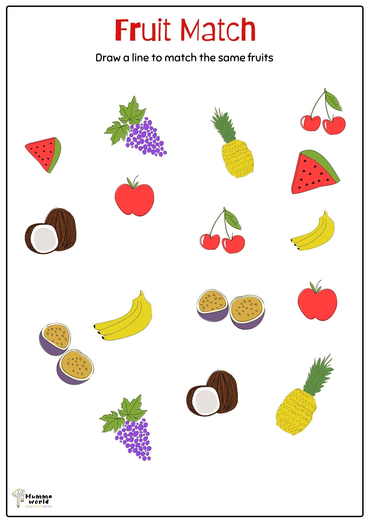 Match The Fruit Worksheet Worksheet For Preschoolers Mummaworld