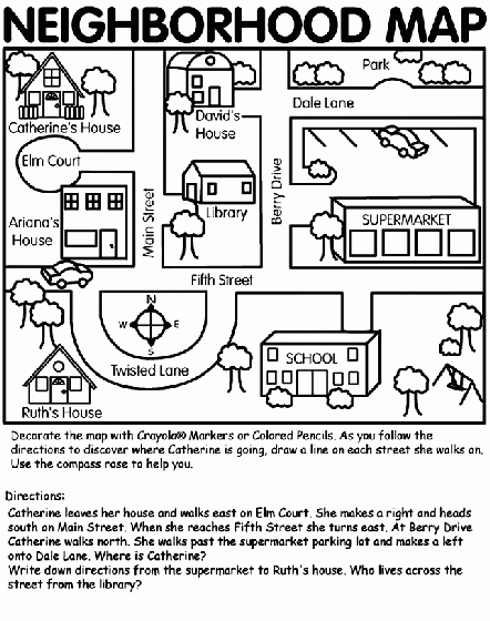 Neighborhood Map Coloring Page Teaching Map Skills Social Studies 