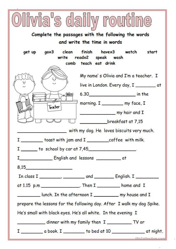 OLIVIA S DAILY ROUTINE English ESL Worksheets English Worksheets 