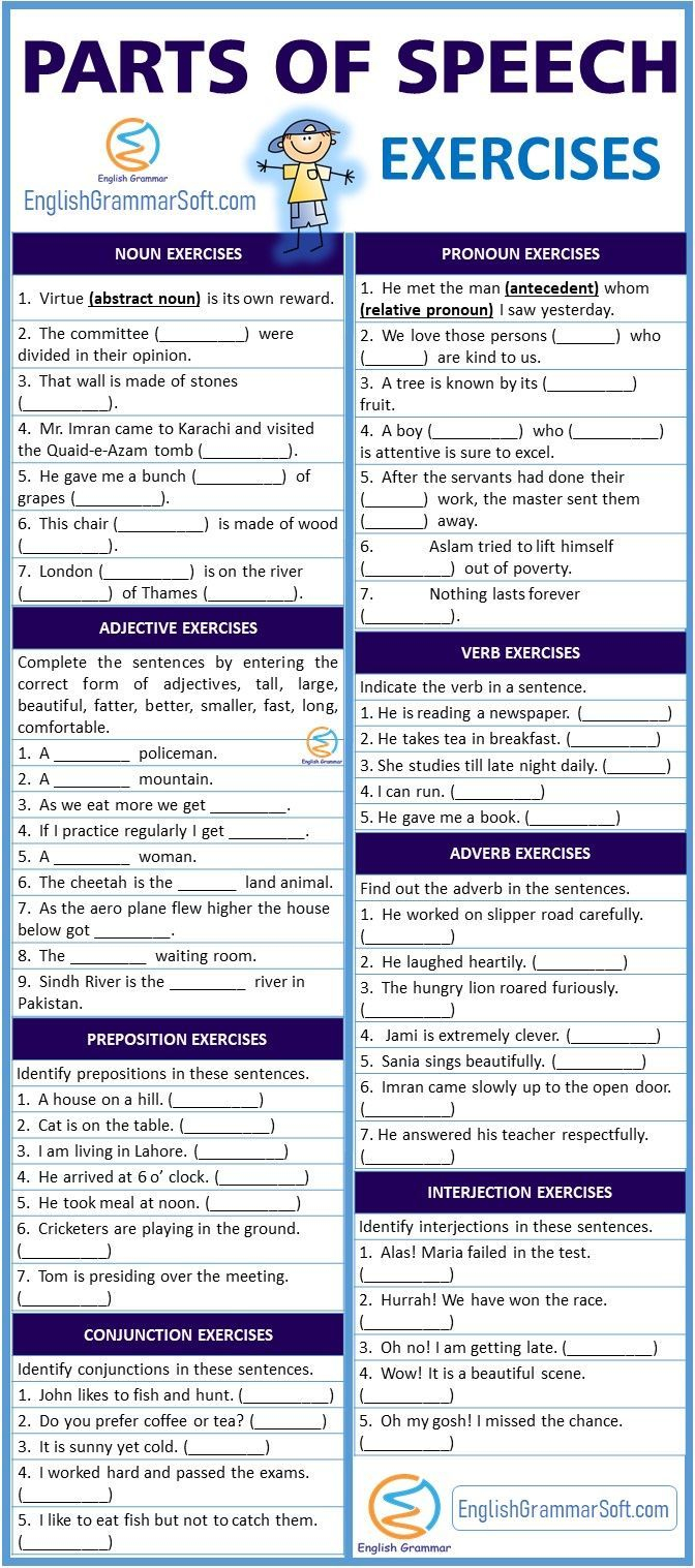 Parts Of Speech Exercises Worksheet With Answers English Grammar In
