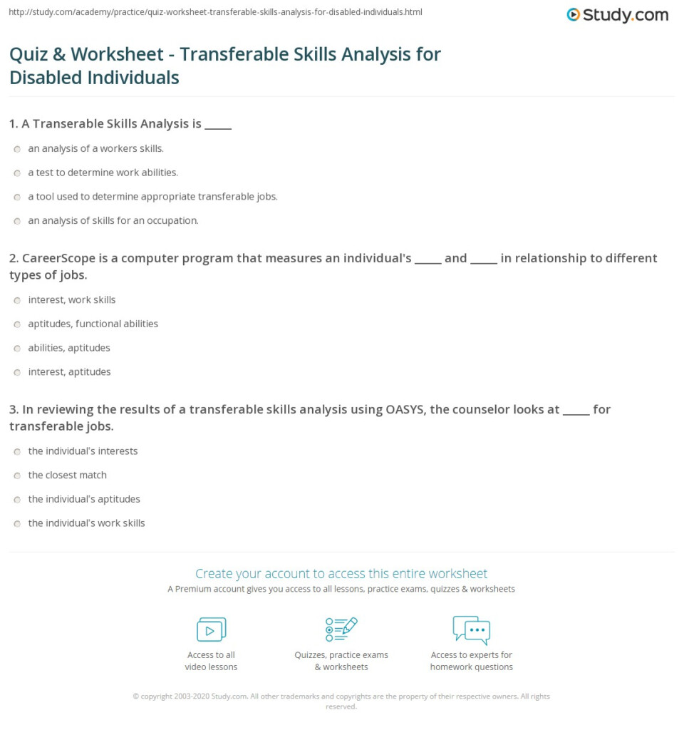 Quiz Worksheet Transferable Skills Analysis For Disabled 