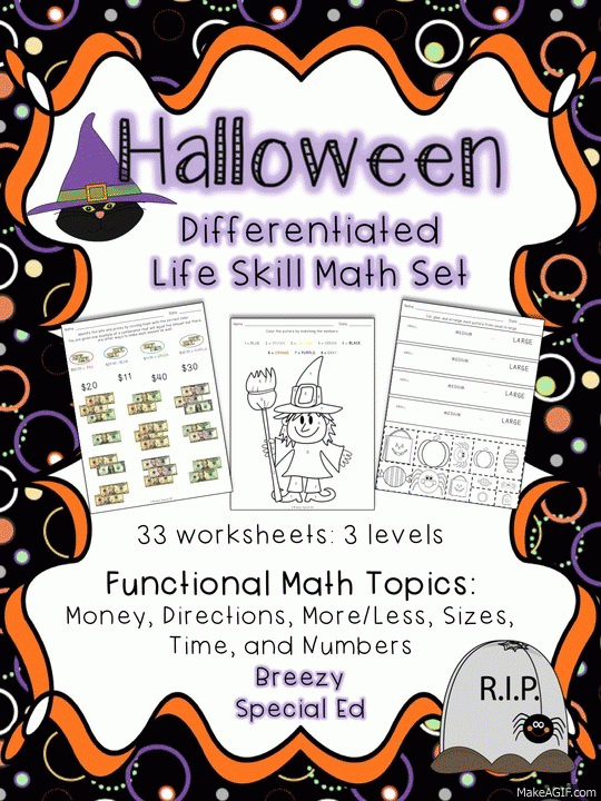 Sample Of Math Worksheets Include In The Halloween Life Skill Math Pack
