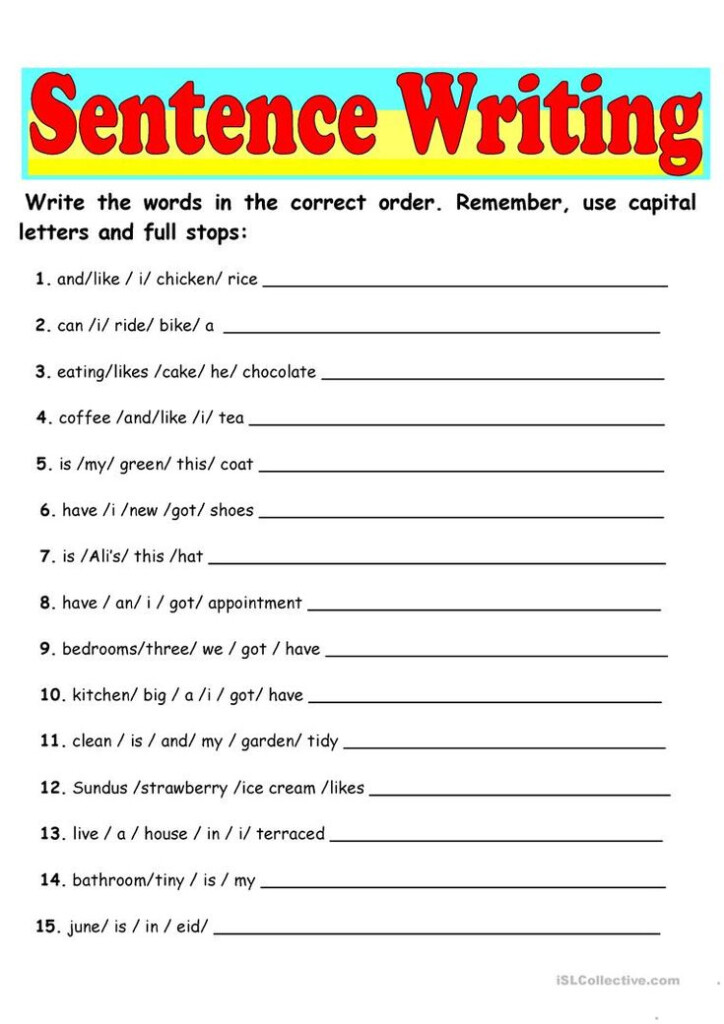 Sentence Writing Sentence Writing Writing Sentences Worksheets 