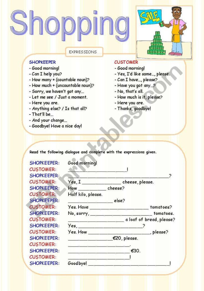 SHOPPING DIALOGUE WORKSHEET ESL Worksheet By JuliaViajera 