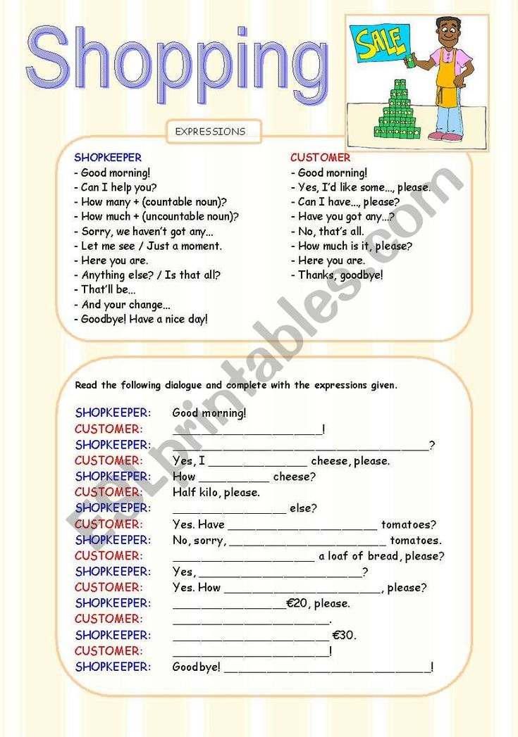 SHOPPING DIALOGUE WORKSHEET ESL Worksheet By JuliaViajera