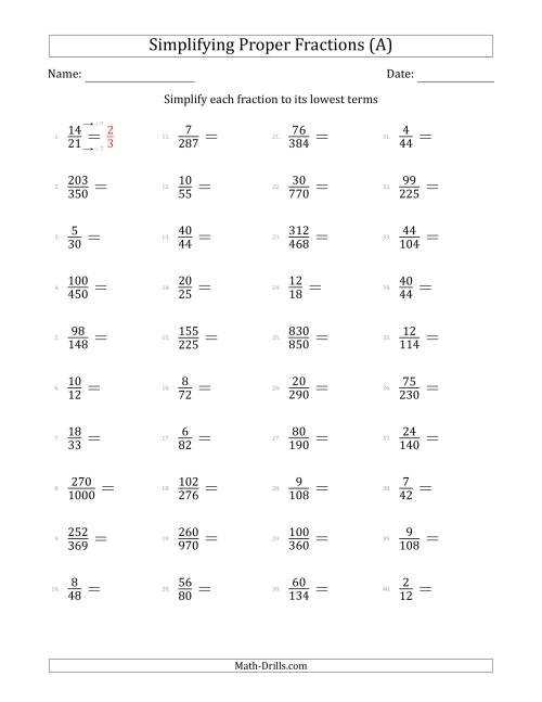 Simplify Proper Fractions To Lowest Terms Harder Version A 