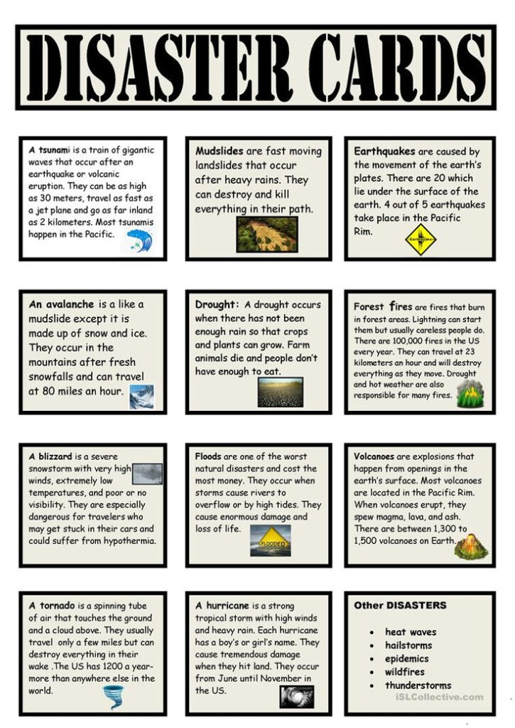 Speaking Cards Natural Disasters Worksheet Free ESL Printable 