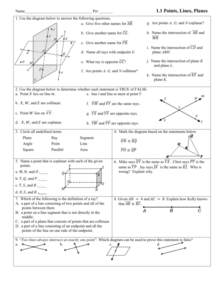 1 1 Points Lines And Planes Worksheet Answers Db excel