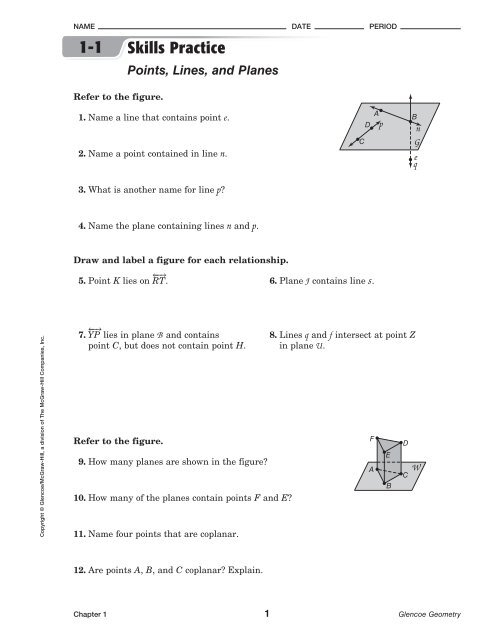 1 1 Skills Practice Points Lines And Planes Mrs Foy s Classroom