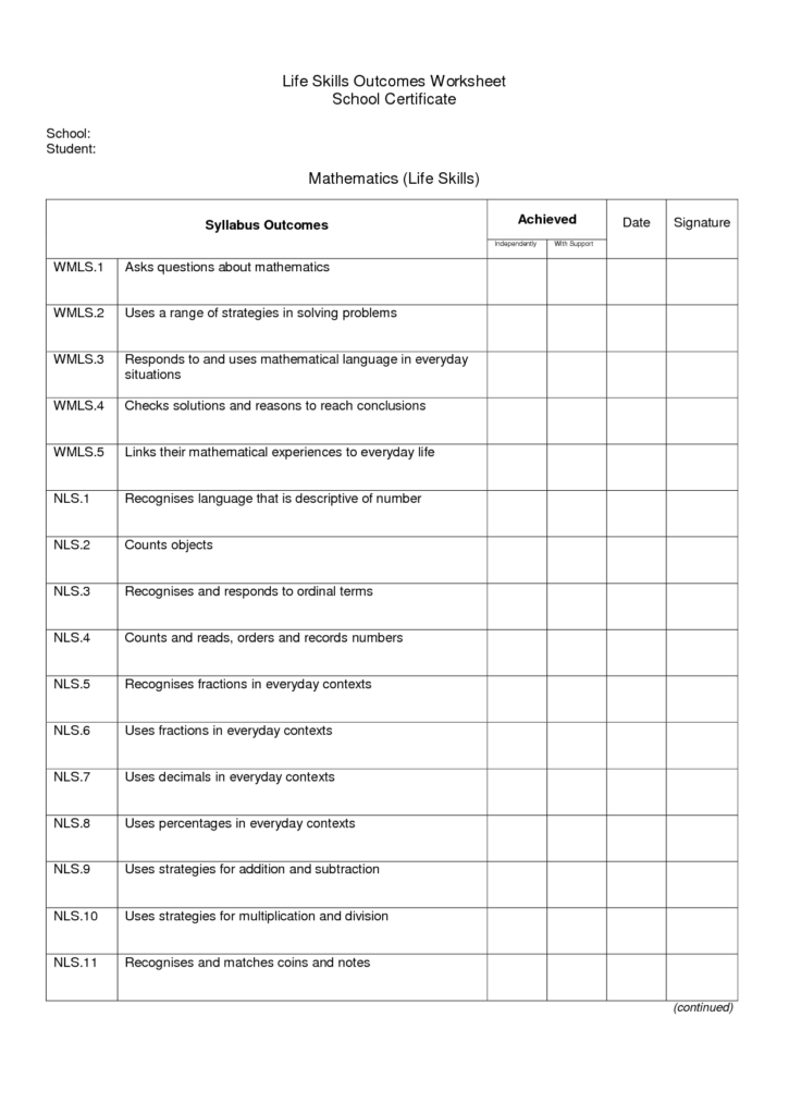 13 Basic Life Skills Worksheets Worksheeto