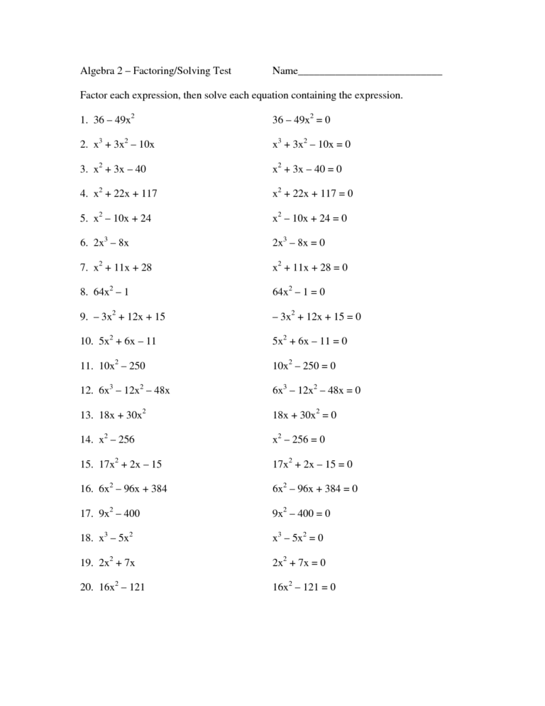 14 Factoring Polynomials Worksheets Printable Worksheeto 5553