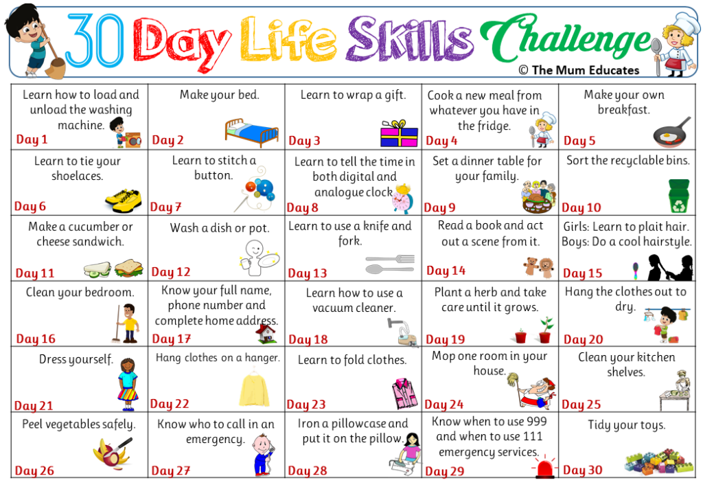 30 day Kids Life Skills Challenge The Mum Educates