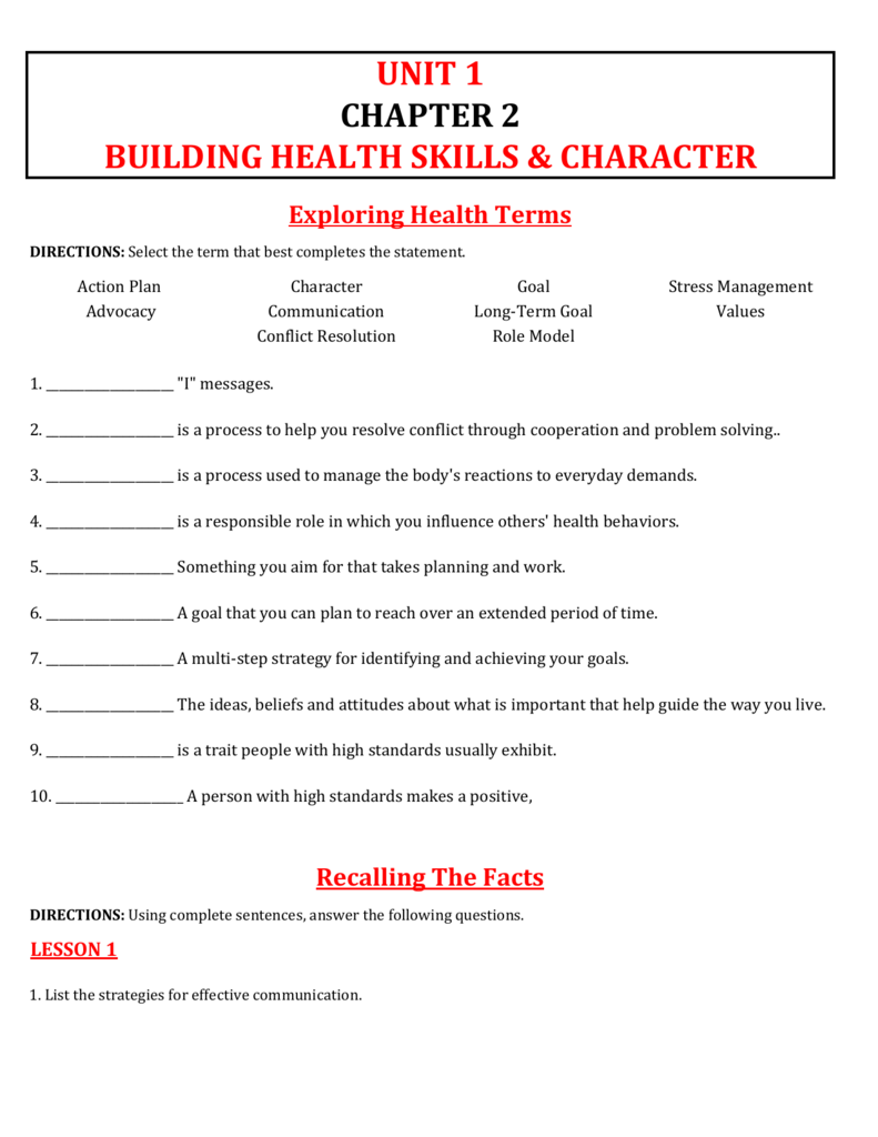 34 Building Health Skills Worksheet Answers Support Worksheet