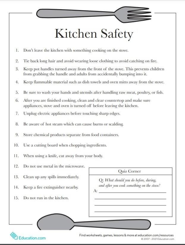 9 Printable Life Skills Worksheets For Students And Adults Kitchen 