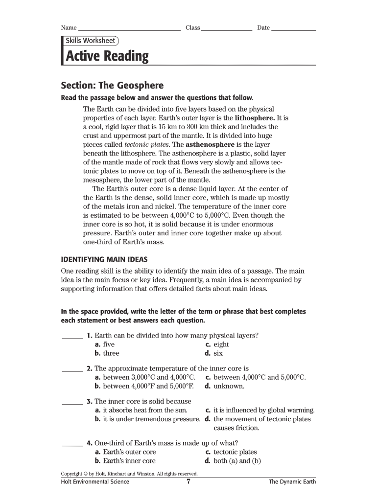 Active Reading Skills Worksheet Answer Key Dorothy Jame s Reading 