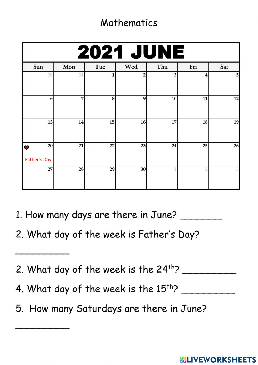 Calendar Skills Worksheets Printable