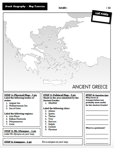 Ancient Greece Geography Mapping Exercise Ancient Greece Map