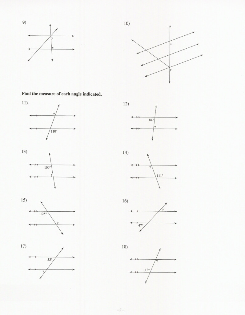 Angles Parallel Lines And Transversals Worksheet