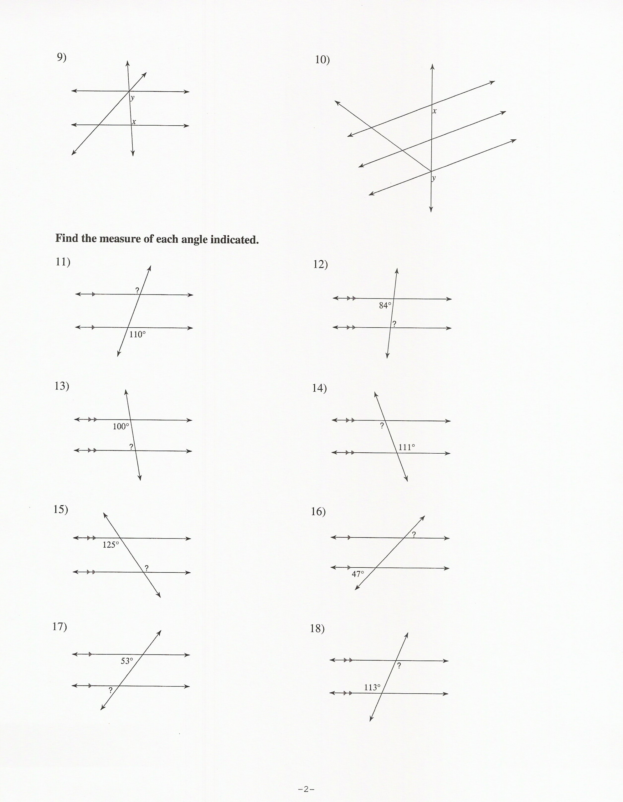 Angles Parallel Lines And Transversals Worksheet
