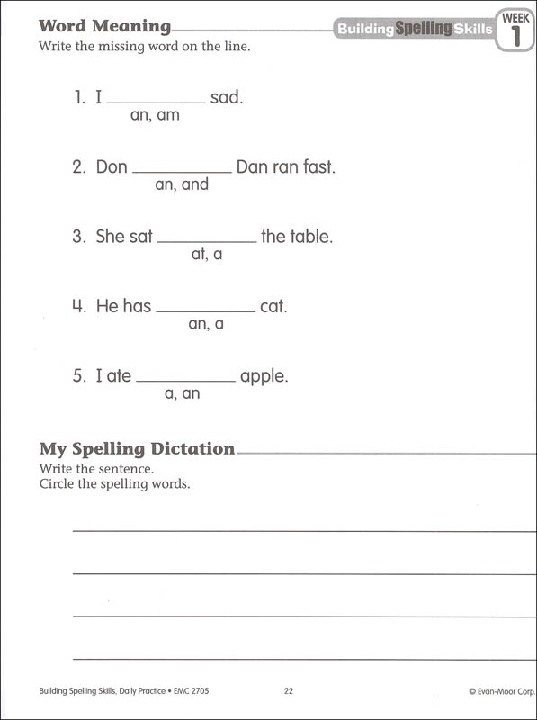 Building Spelling Skills Grade 1 Evan Moor 9781557998392