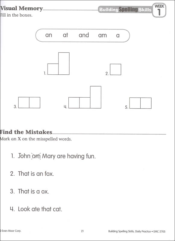 Building Spelling Skills Grade 1 Evan Moor 9781557998392