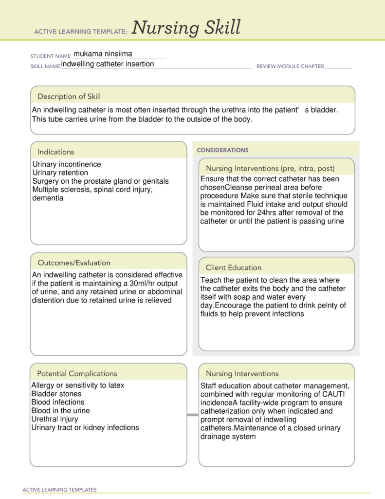 Catheter Skill ATI Learning Template VNSG 1429 StuDocu